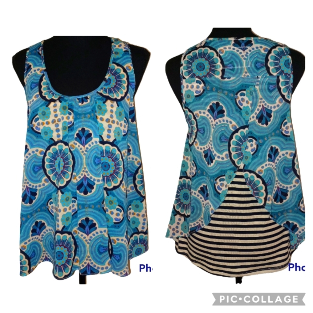 Meadow Rue Anthropologie Mixed Media Split Back Twofer Tank Top Wmns Sz Sm